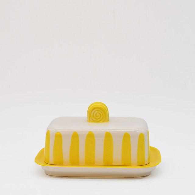 Costa Nova Mar I Striped Ceramic Butter Dish - Yellow