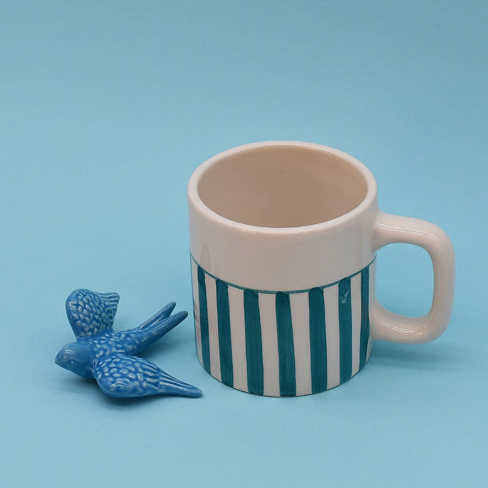 Costa Nova Mar I Striped Ceramic Mug - Turquoise