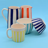 Costa Nova Mar I Striped Ceramic Pitcher - Blue