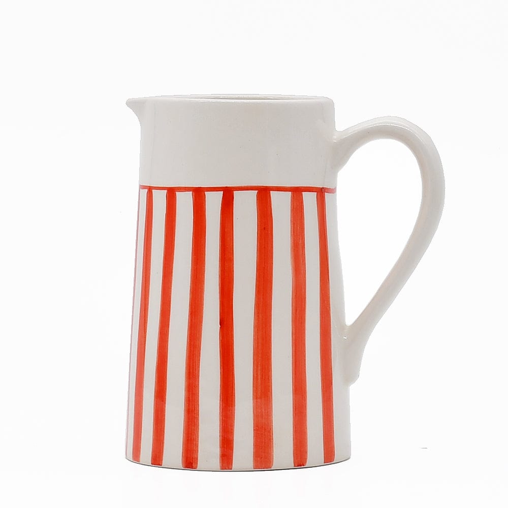 Costa Nova Mar I Striped Ceramic Pitcher- Red