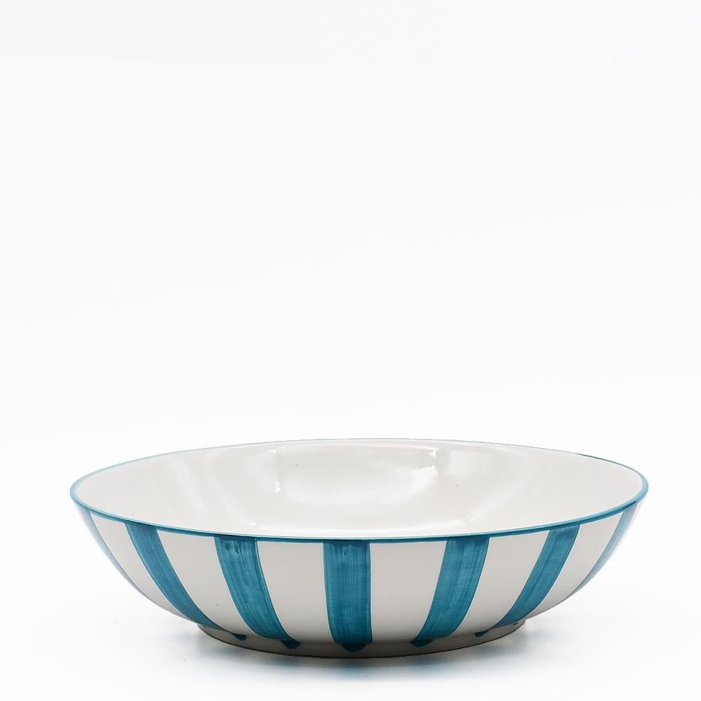 Costa Nova Mar I Striped Ceramic Salad Bowl 9.8'' - Turquoise