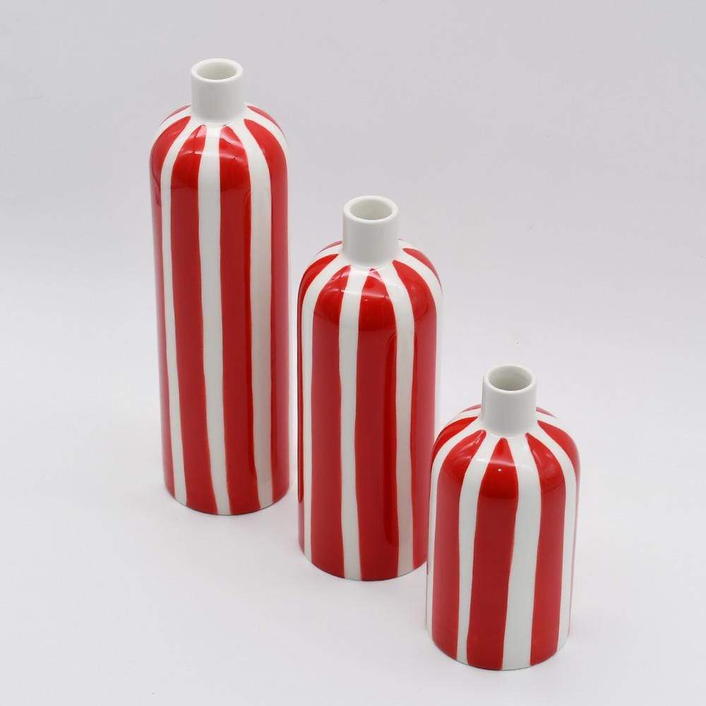 Costa Nova Mar I Striped Ceramic Vase - Red