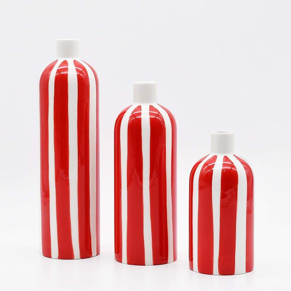 Costa Nova Mar I Striped Ceramic Vase - Red