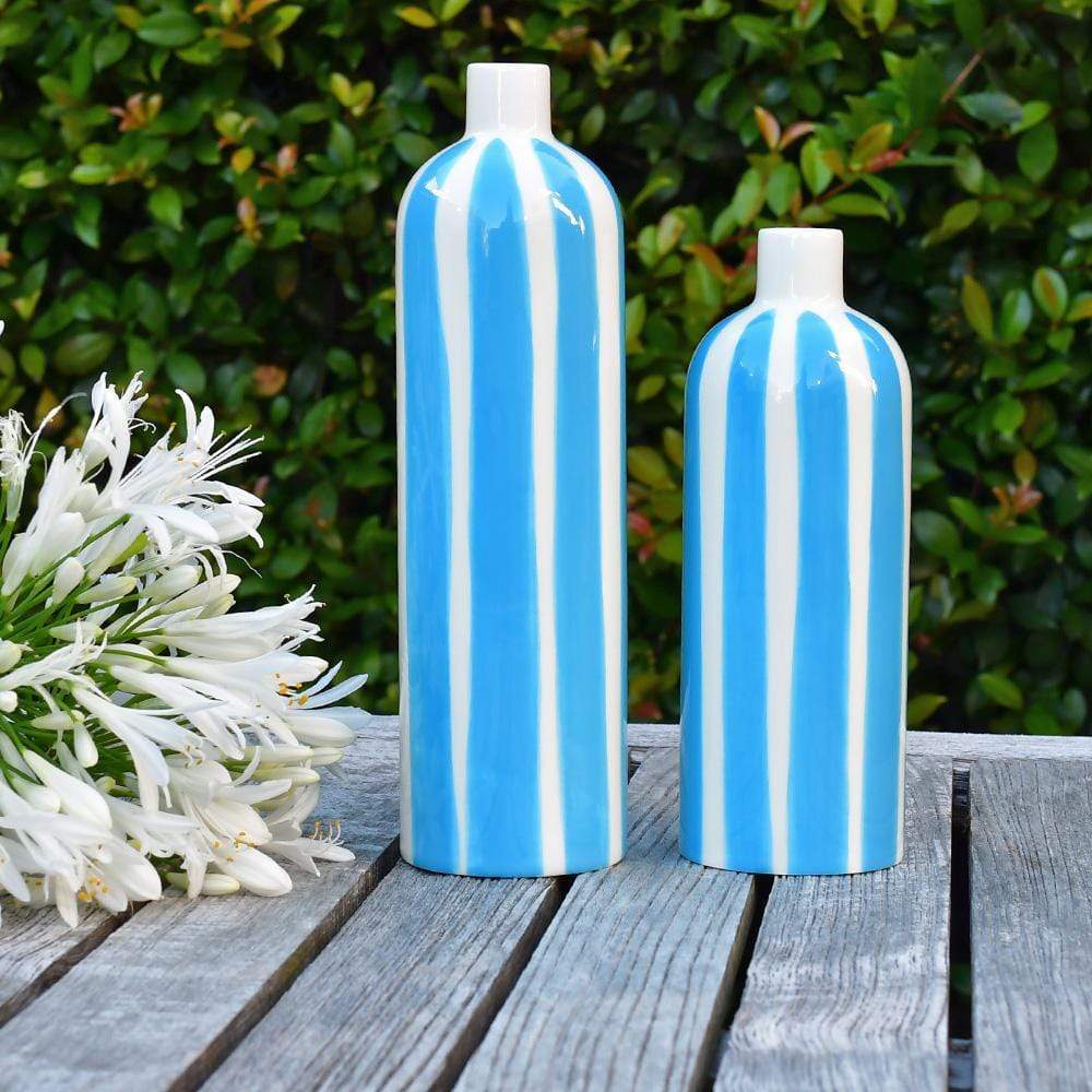 Costa Nova Mar I Striped Ceramic Vase - Turquoise