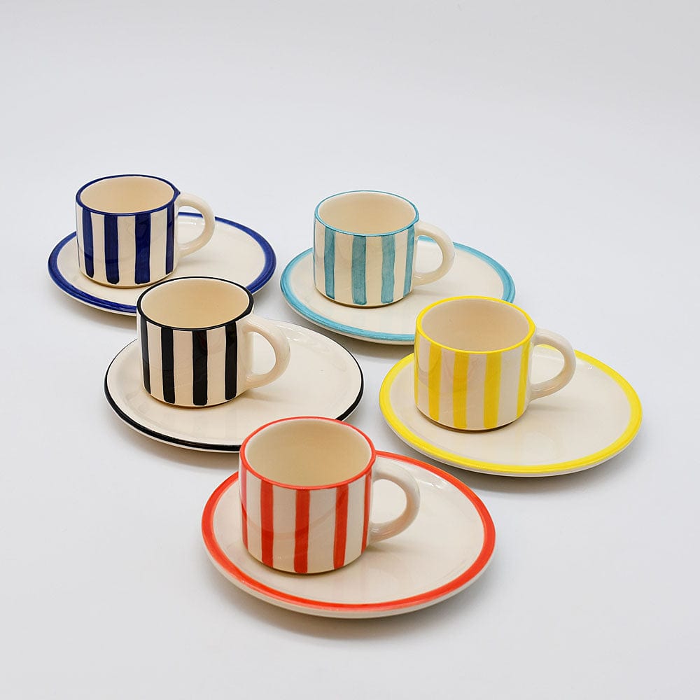 Costa Nova Mar I Striped Cup & Saucer - Black