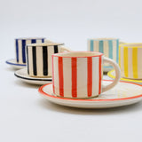 Costa Nova Mar I Striped Cup & Saucer - Red