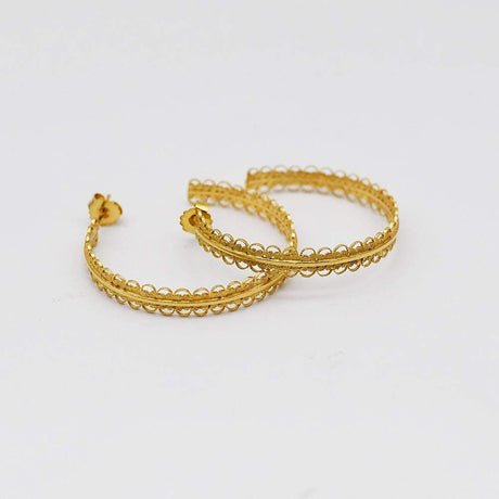 Creole I Gold plated Silver Filigree Earrings - 1.6''