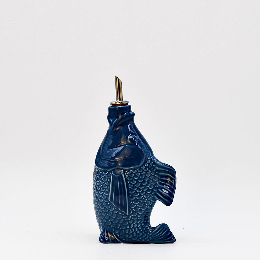 Fish-shaped Ceramic Oil Carafe - Cobalt Blue