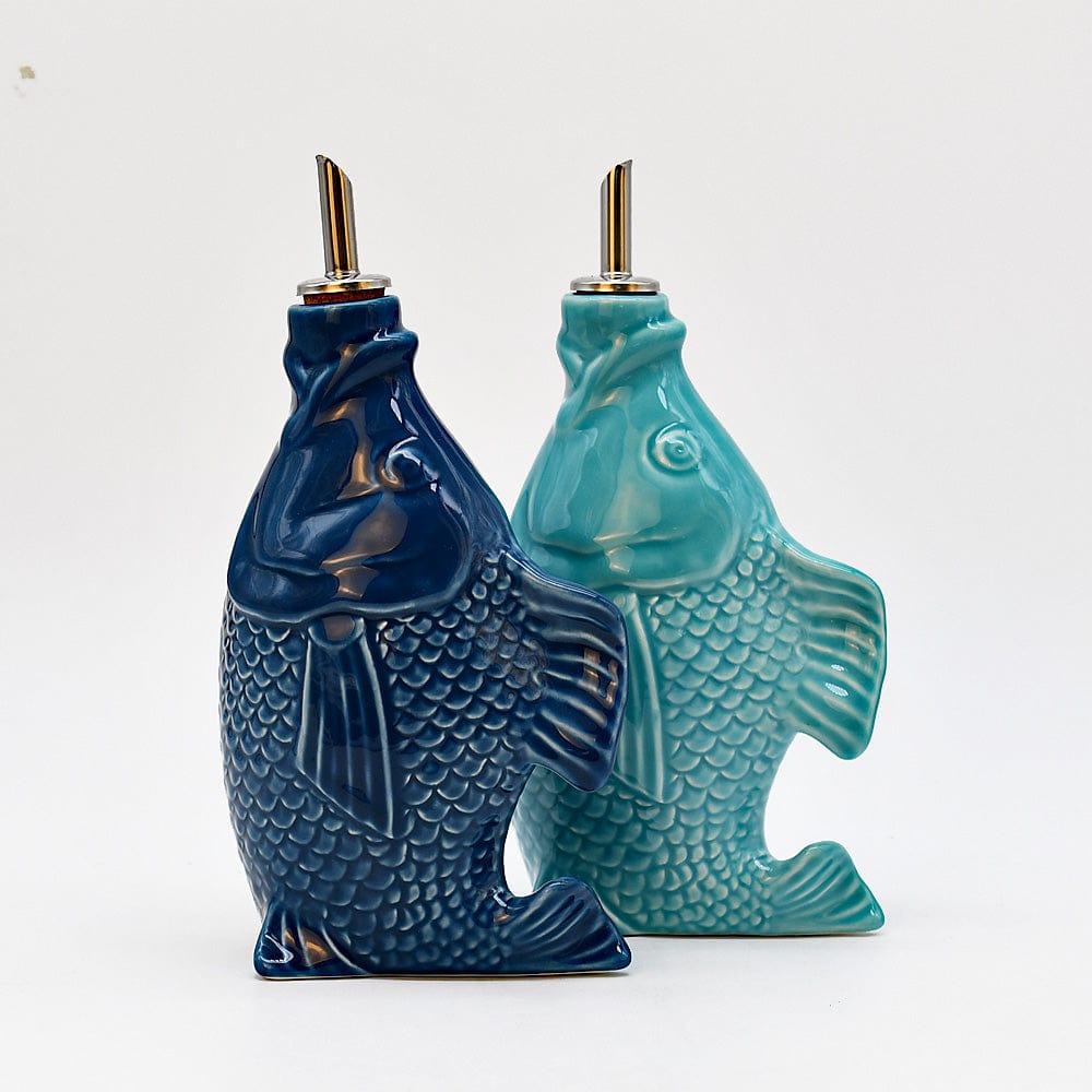 Fish-shaped Ceramic Oil Carafe - Cobalt Blue