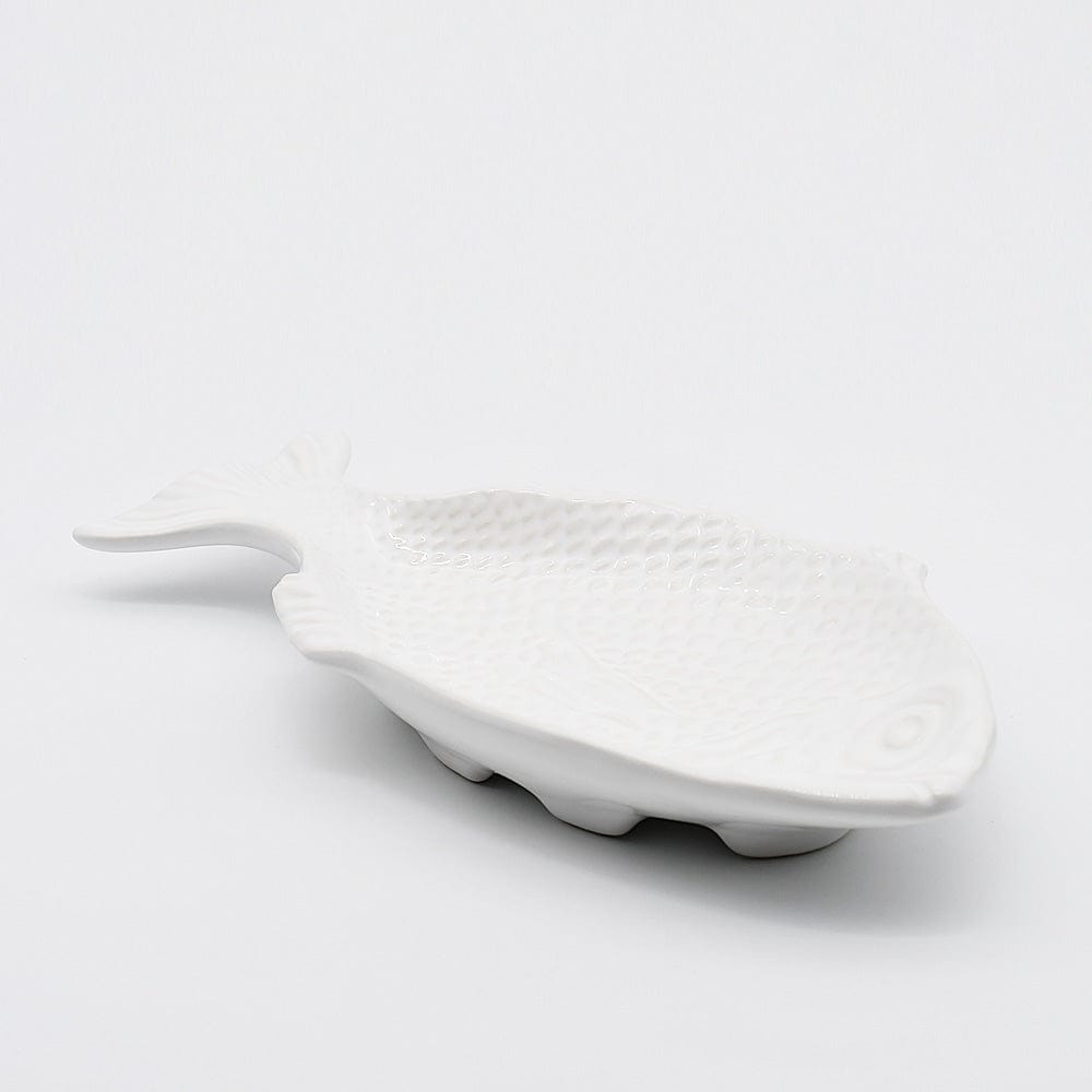 Fish-shaped Ceramic Plate - White 9.8"