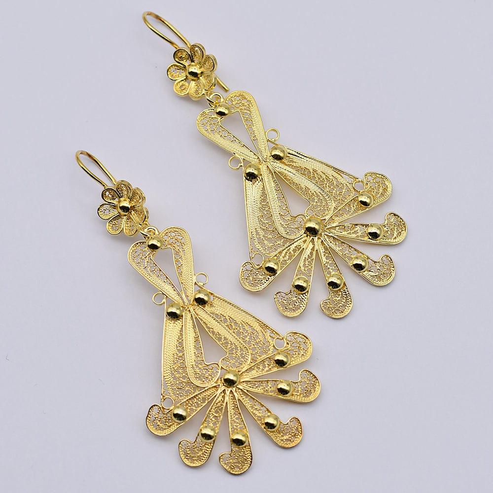 Gold plated Silver Filigree Earrings - 2.6''