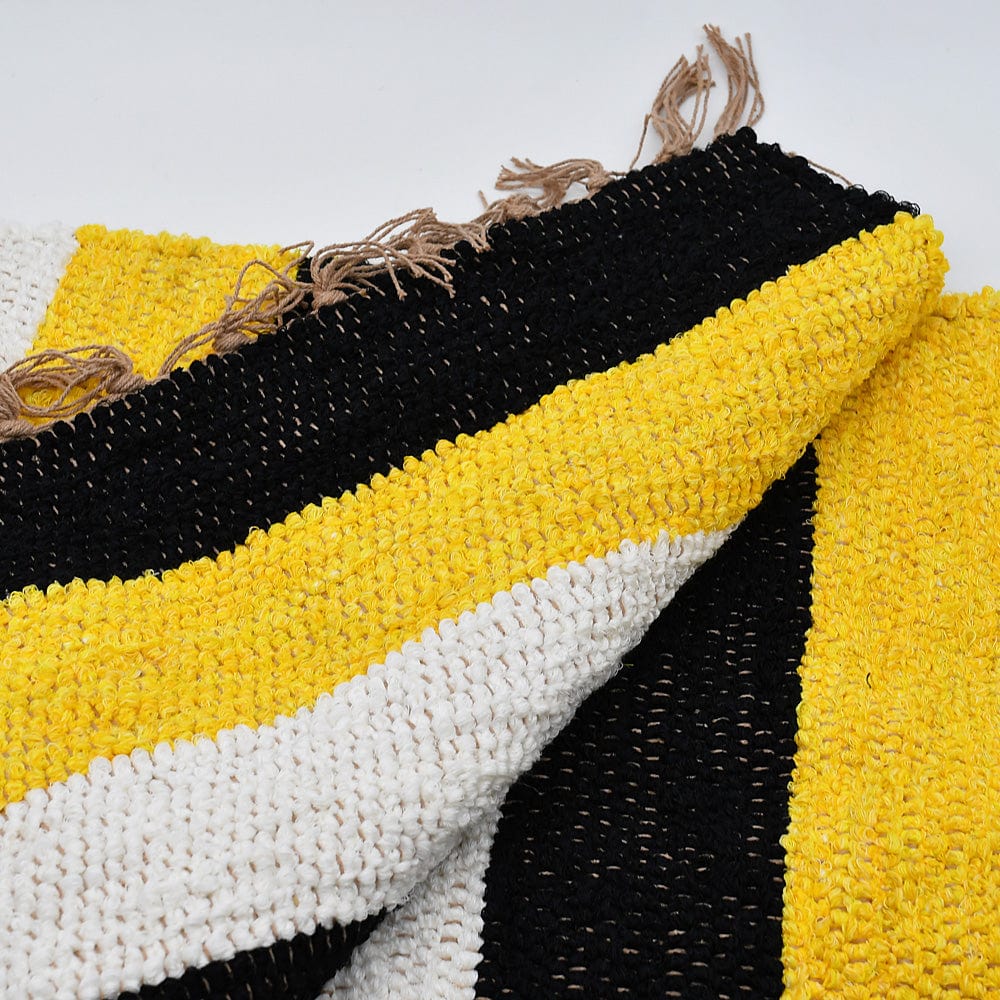 Handmade Striped Rug - Black, beige, yellow