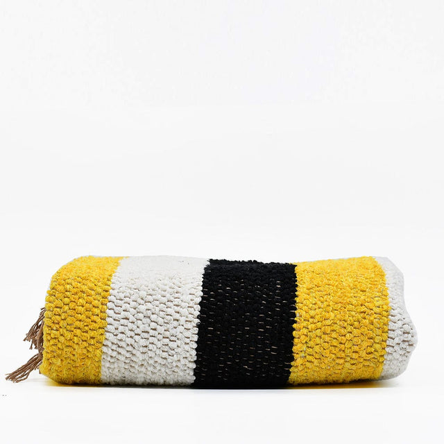 Handmade Striped Rug - Black, beige, yellow