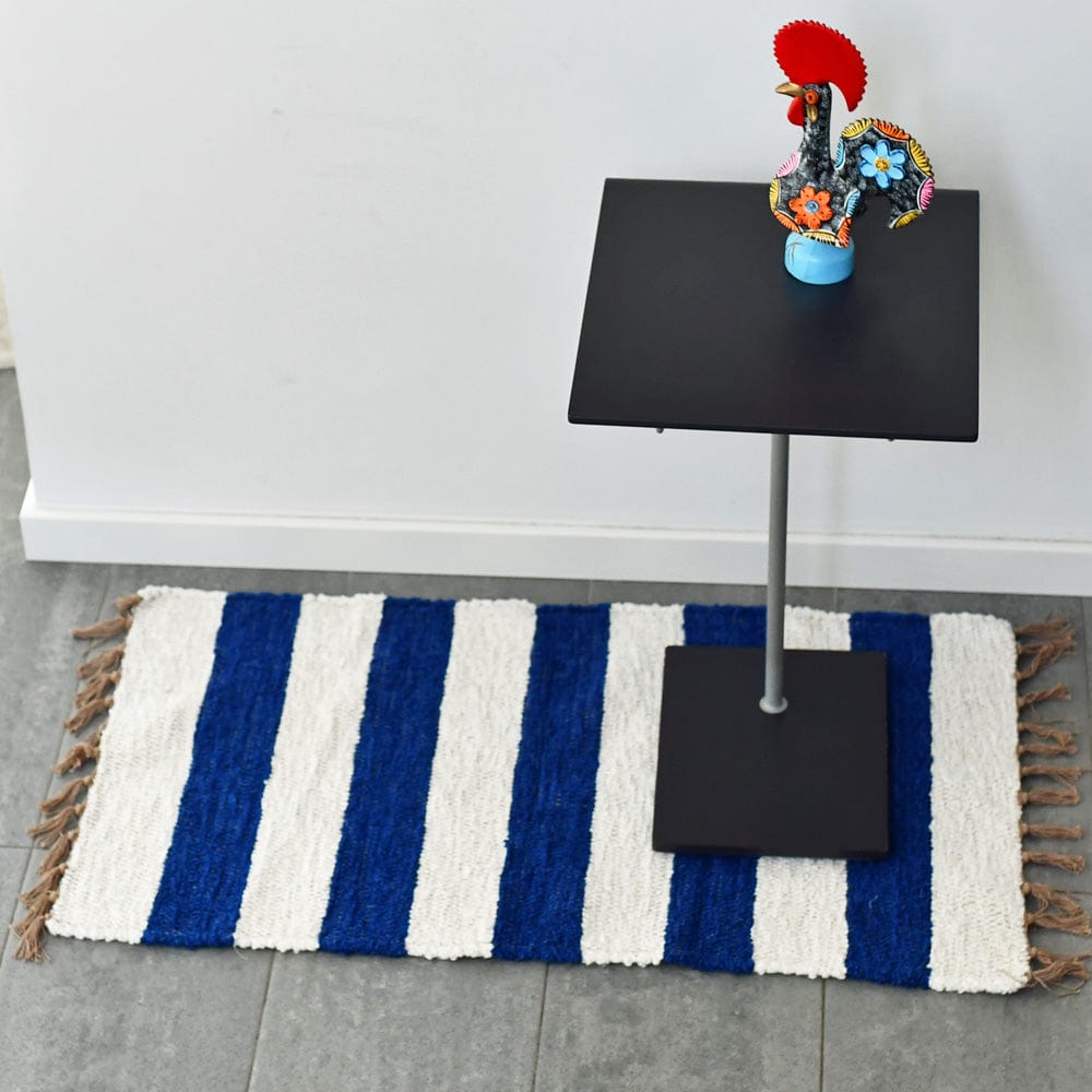 Handmade Striped Rug - Blue & White