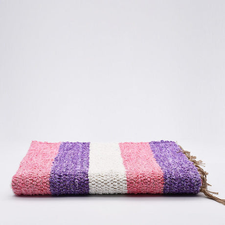 Handmade Striped Rug - Pink, purple, beige