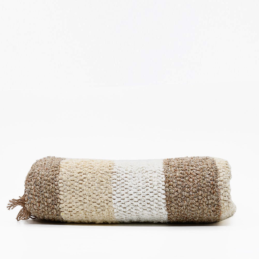 Handmade Striped Rug - White, beige, brown