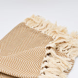 Herringbone I Cotton Fringed Blanket - Beige