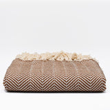 Herringbone I Cotton Fringed Blanket - Camel