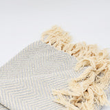 Herringbone I Cotton Fringed Blanket - Light Grey