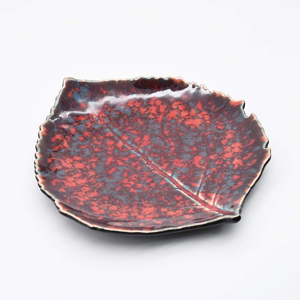 Hydrangea Leaf I Stoneware Small Plate - Red