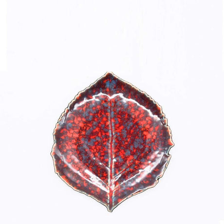 Hydrangea Leaf I Stoneware Small Plate - Red