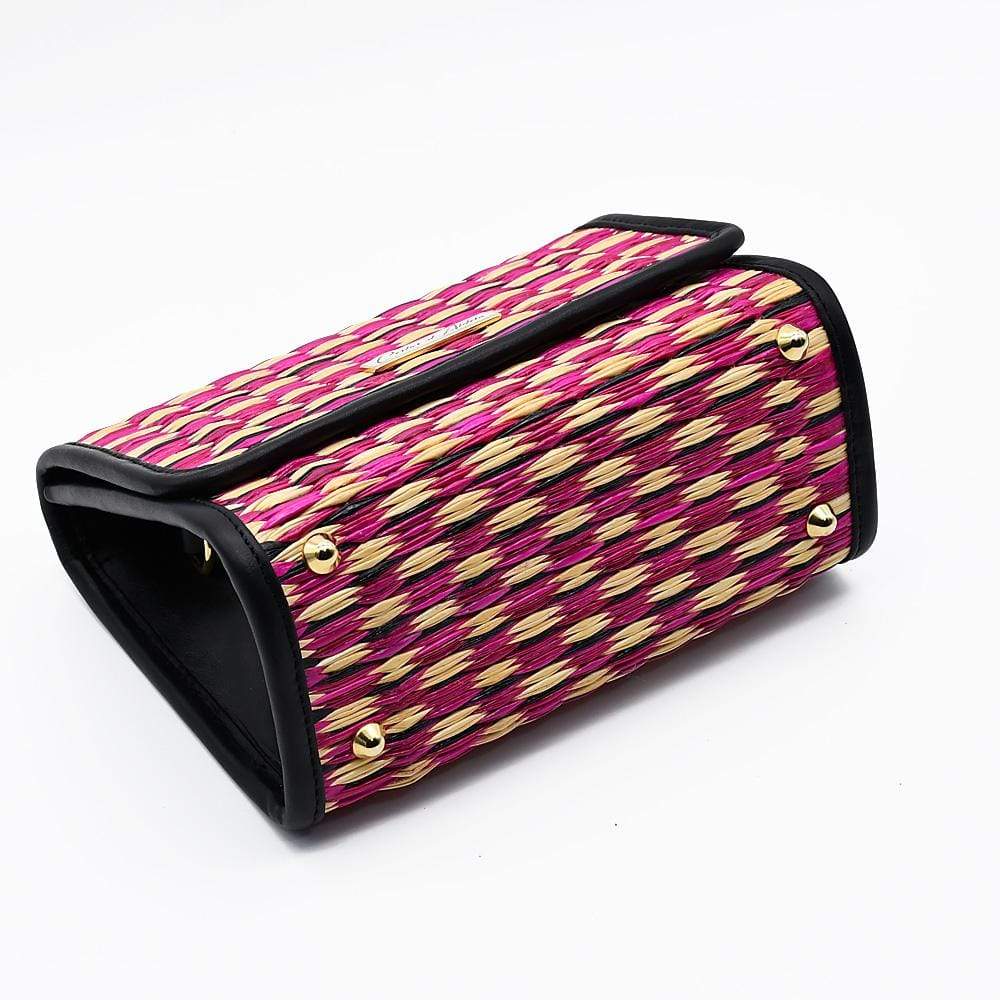 Leather and Reed Clutch Bag - Pink