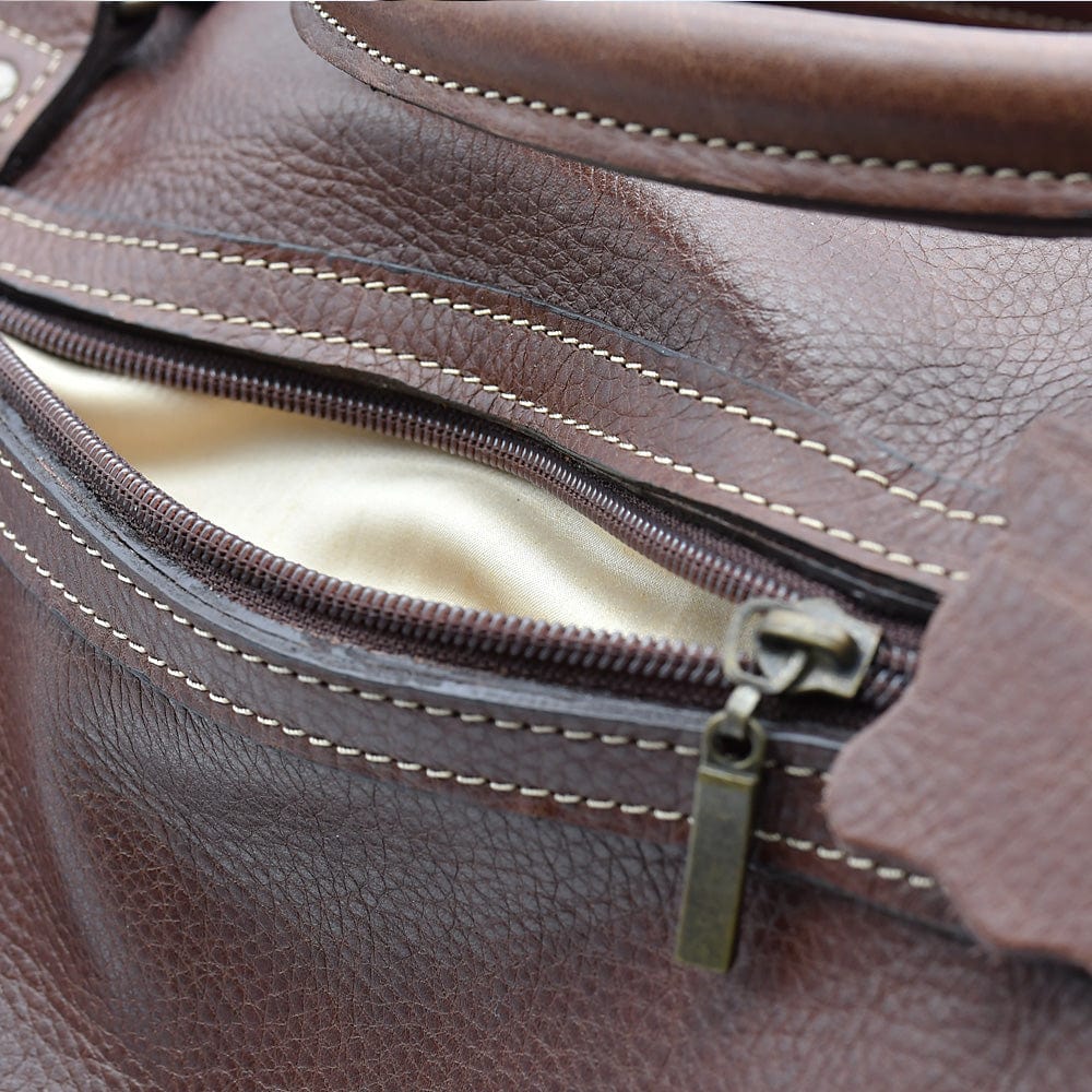 Leather Weekender Bag - Brown