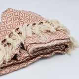 Losango I Cotton Fringed Blanket - Terracotta