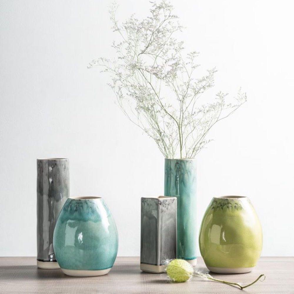 Madeira | Oval Stoneware Vase - Green