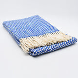 Ondas I Cotton Fringed Blanket - Blue