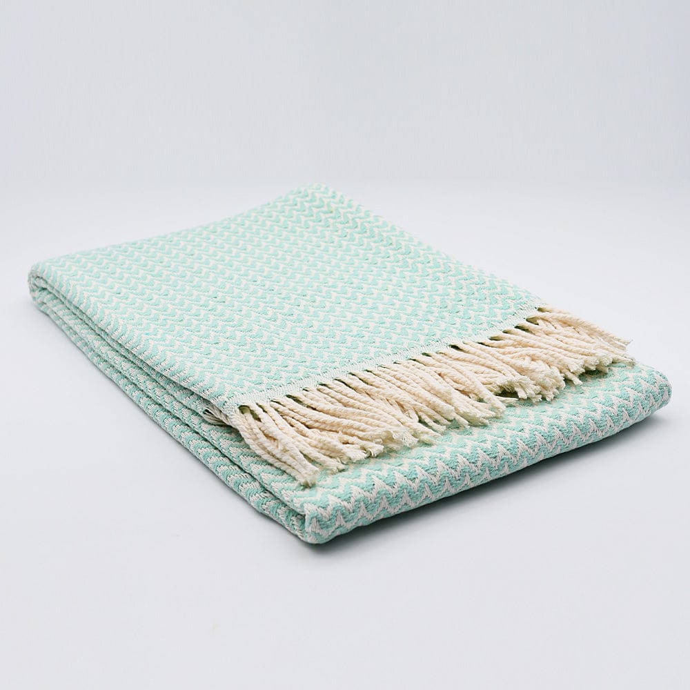 Ondas I Cotton Fringed Blanket - Green