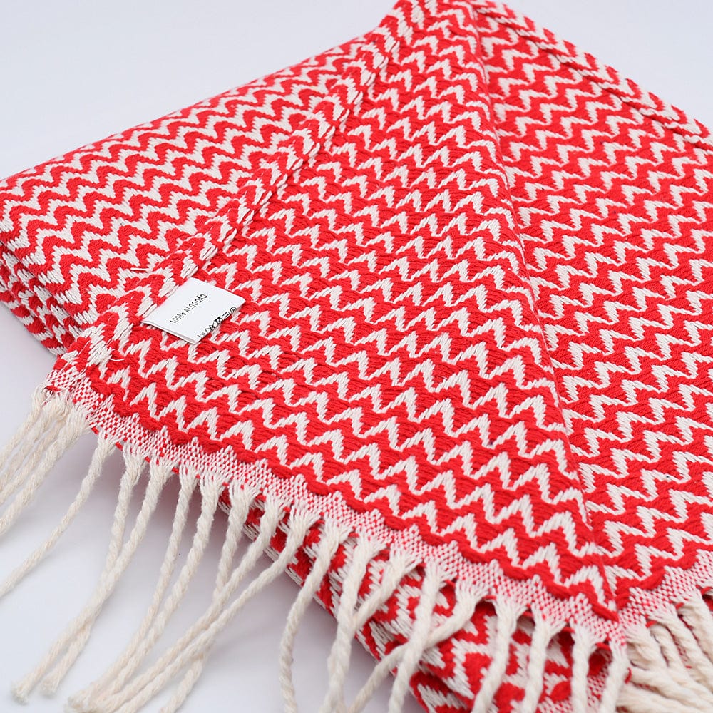 Ondas I Cotton Fringed Blanket - Red