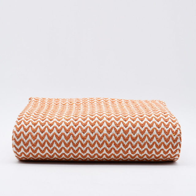 Ondas I Cotton Fringed Blanket - Terracotta