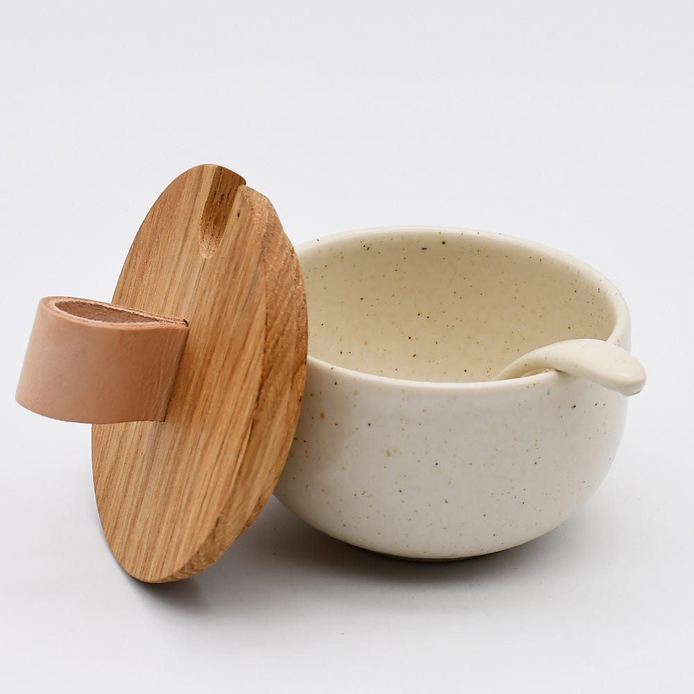 Pacifica I Stoneware Sugar Pot and Spoon - Beige