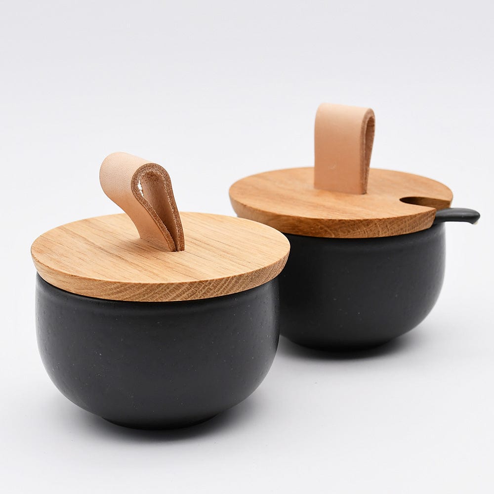 Pacifica I Stoneware Sugar Pot and Spoon - Black