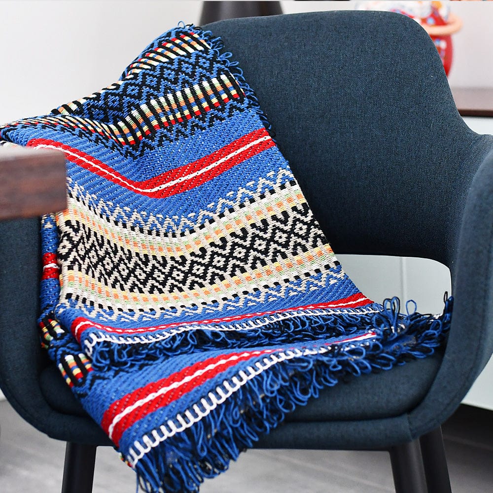 Portuguese Style fringed Blanket - Blue