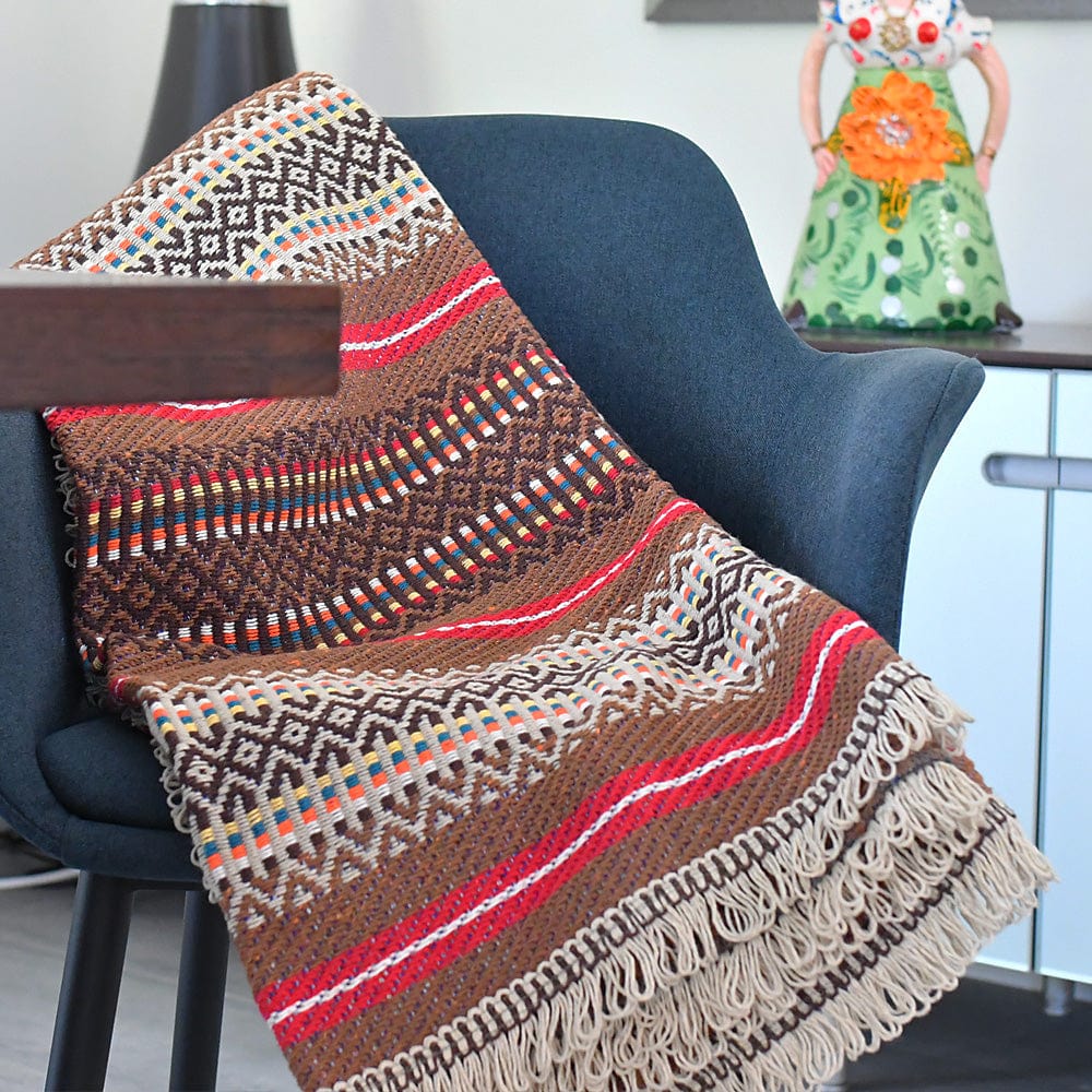 Portuguese Style fringed Blanket - Brown