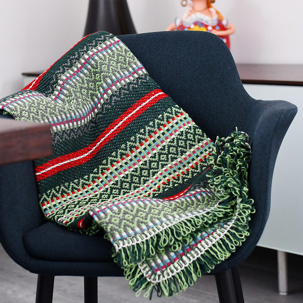 Portuguese Style fringed Blanket - Green