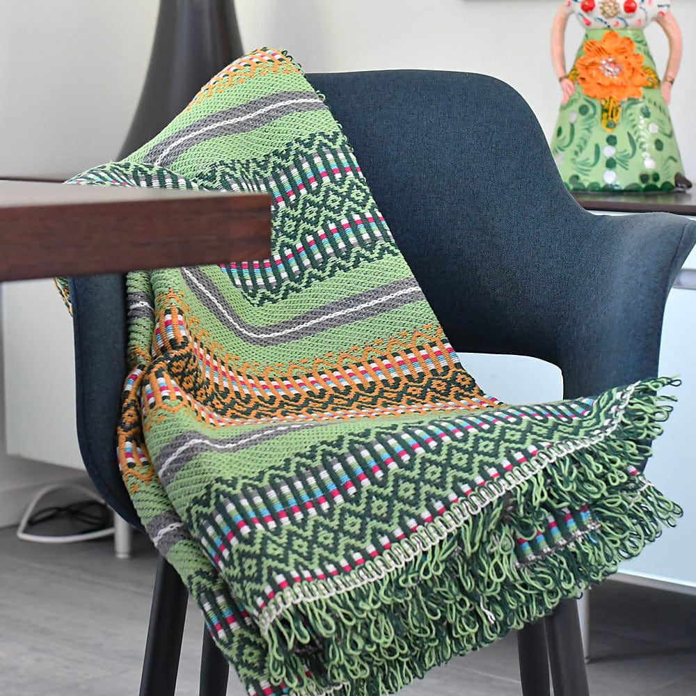 Portuguese Style fringed Blanket - Light Green