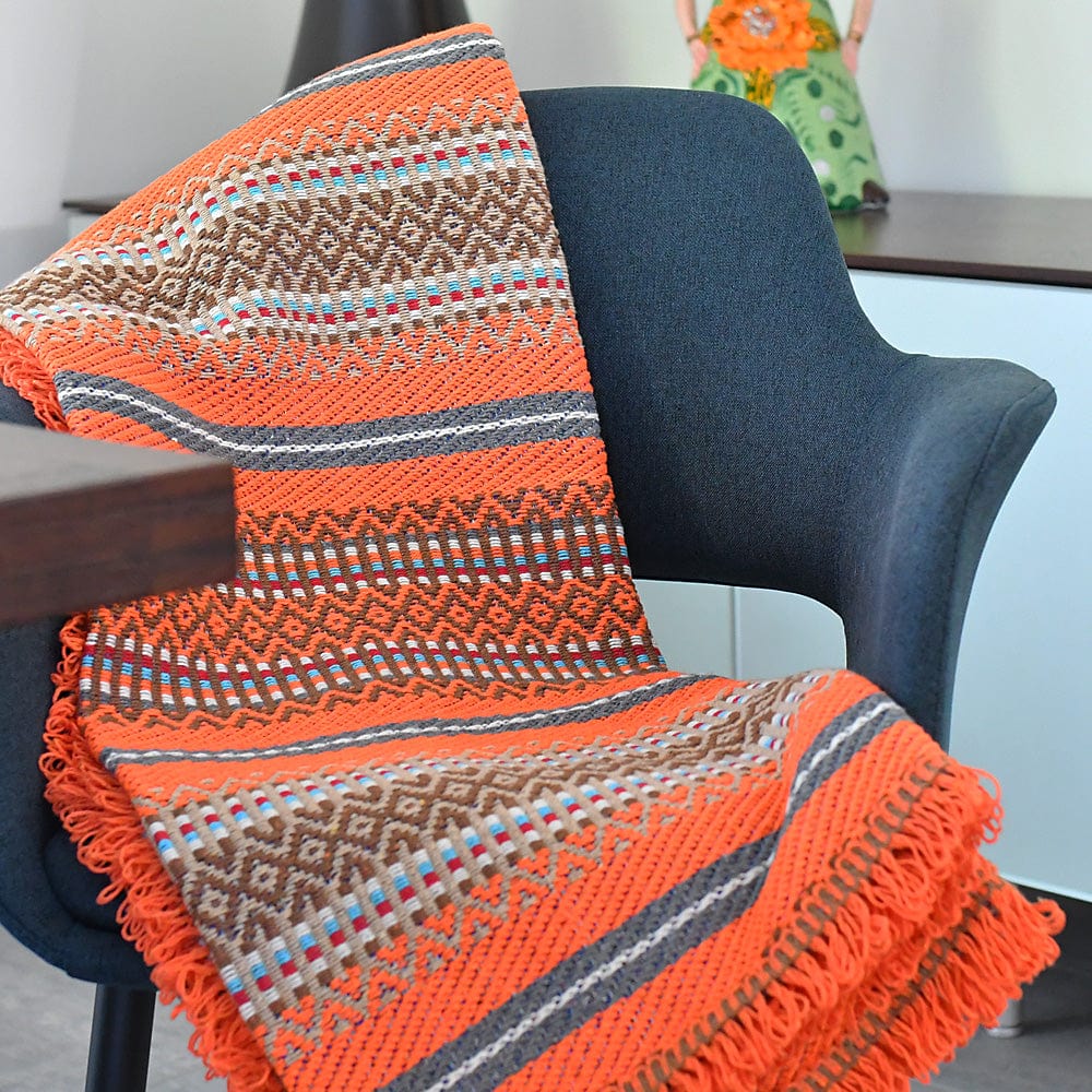 Portuguese Style fringed Blanket - Orange