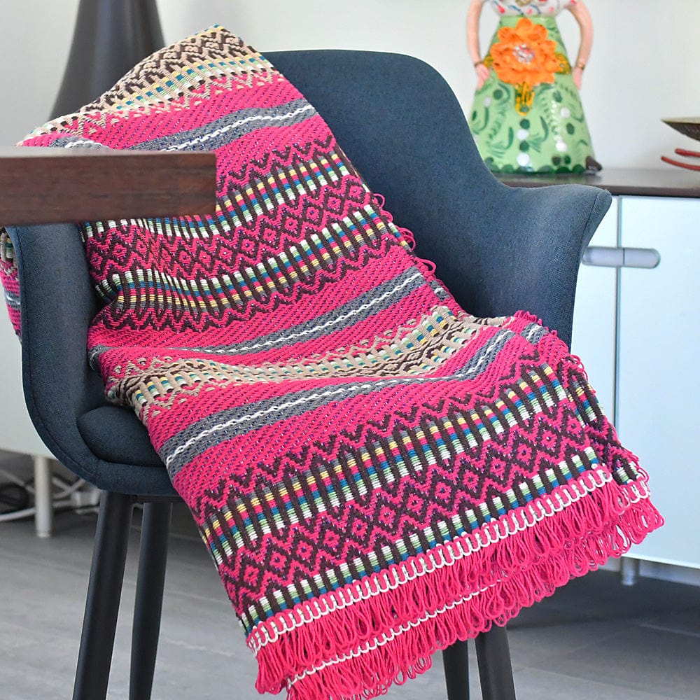 Portuguese Style fringed Blanket - Pink