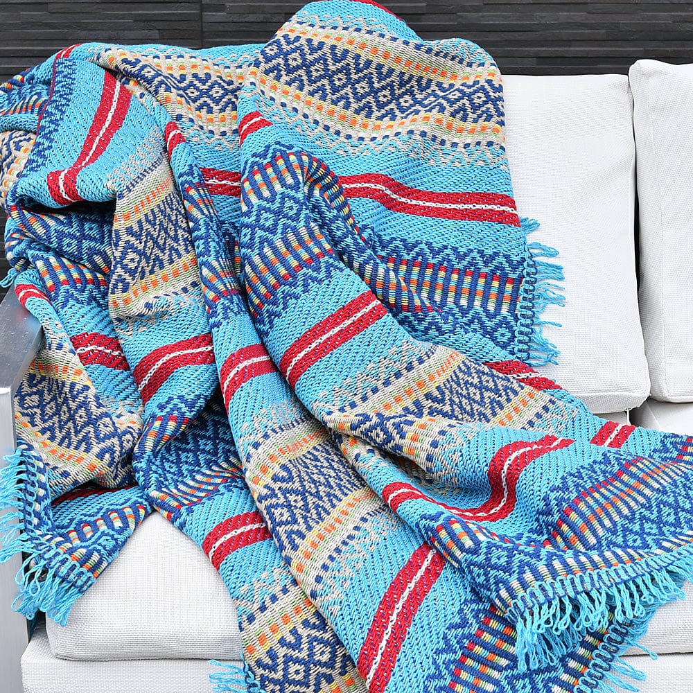 Portuguese Style fringed Blanket - Turquoise