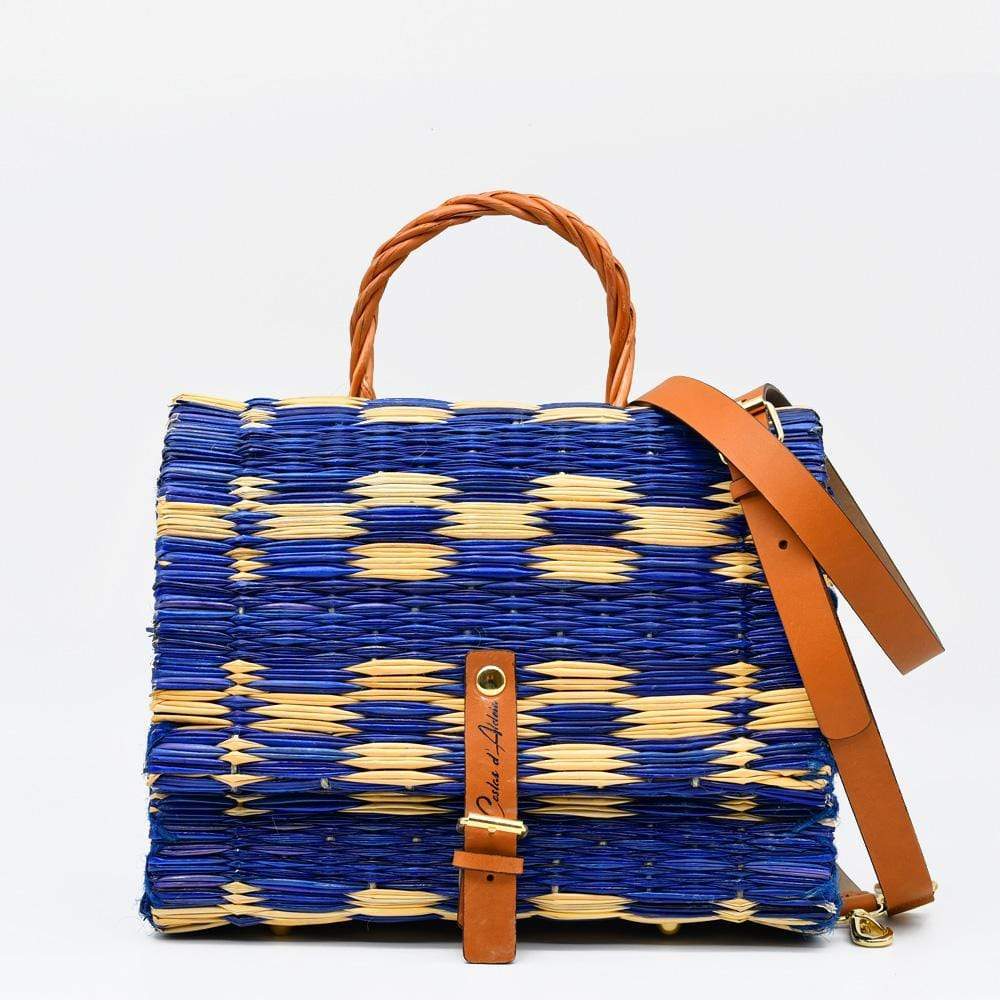 Reed Satchel Bag - 8.7" - Blue & Natural