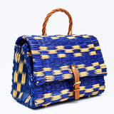 Reed Satchel Bag - 8.7" - Blue & Natural