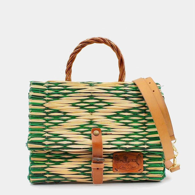 Reed Satchel Bag - 9.8'' - Green & Natural