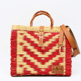 Reed Shopping Bag - 10.2'' -  Red & Natural