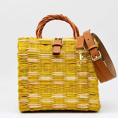 Reed Shopping Bag - 10.2'' - Yellow & Natural