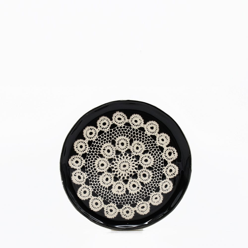 Renda I Handmade Ceramic Bread / Butter Plate - Black Motif 1