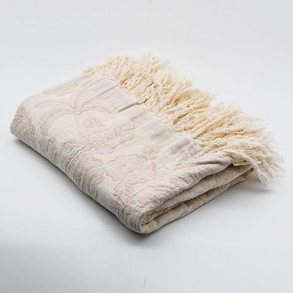 Rosa I Coton Fringed light Blanket - Beige