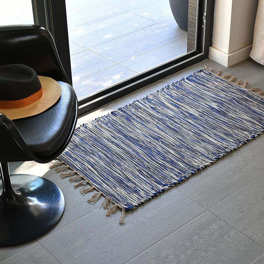 Rug woven from natural fibres - Blue